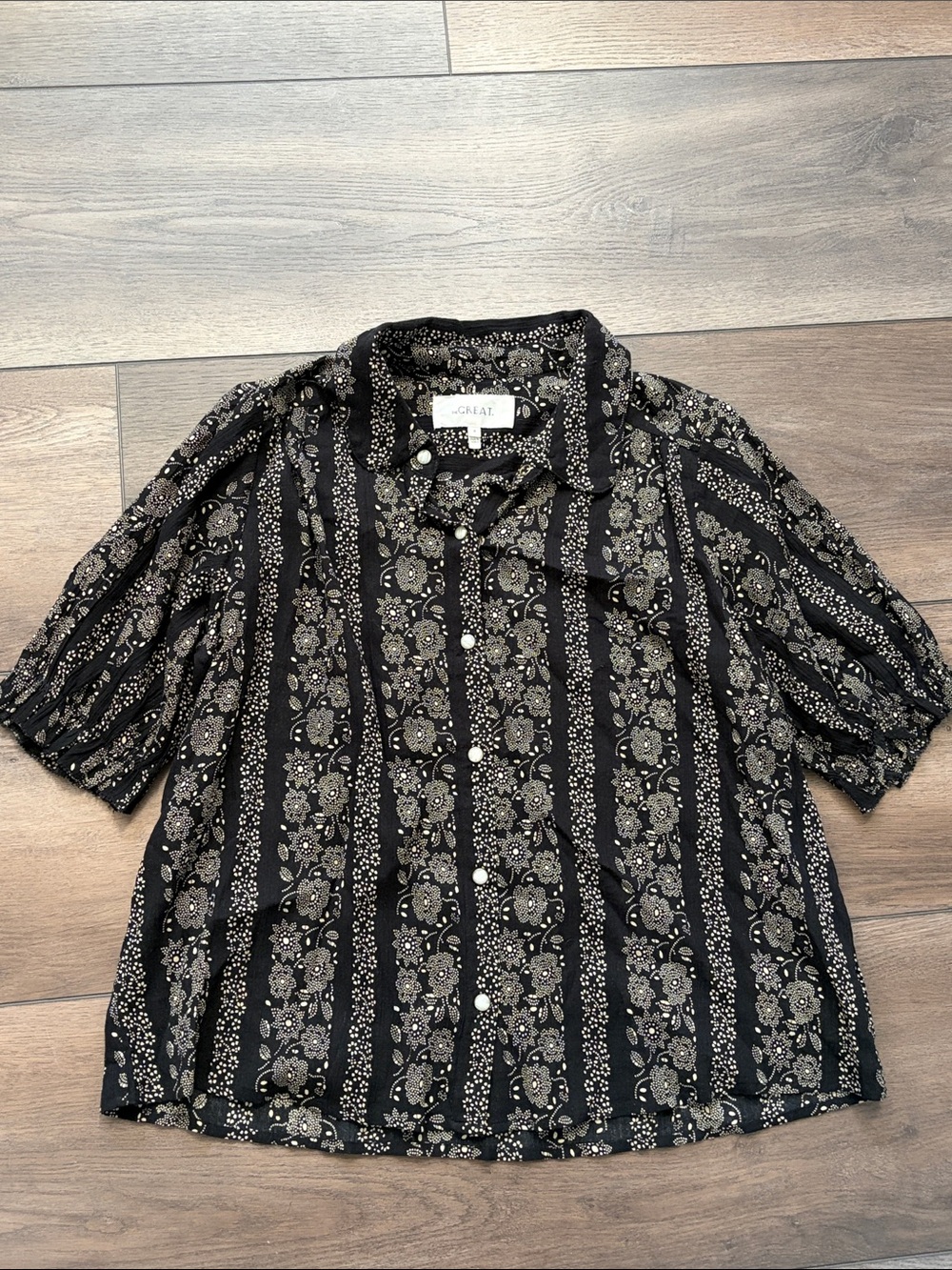 THE GREAT. Black Floral Button-Down Shirt